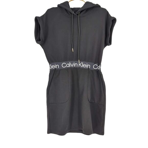 Calvin Klein Black Hoodie Short Sleeve Mini Dress with Pockets - Size M - GUC - Picture 2 of 13